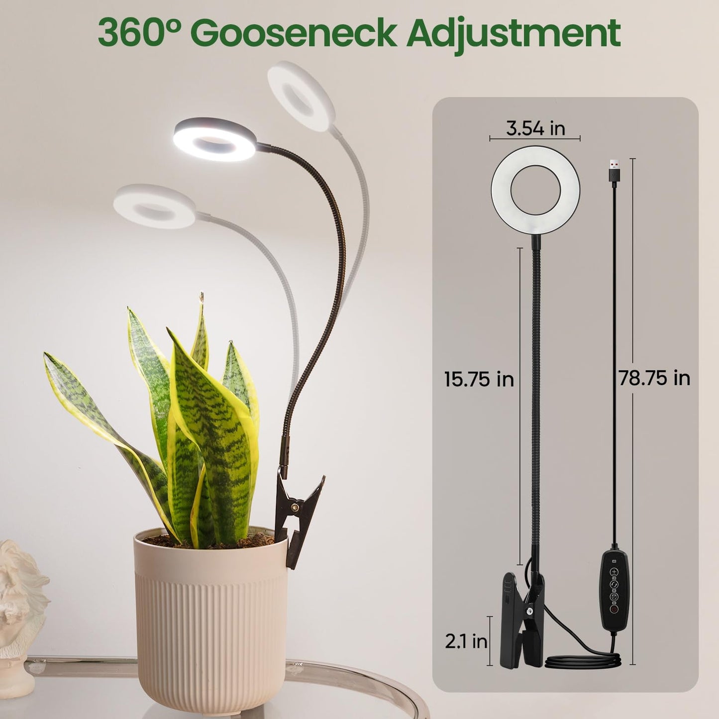 LORDEM Indoor Plant Grow Lights with 6/8/12/16H Auto Timer, 3 Spectrum Modes, Full Spectrum LED, Adjustable Height, for Small Plants, 1Pack Black