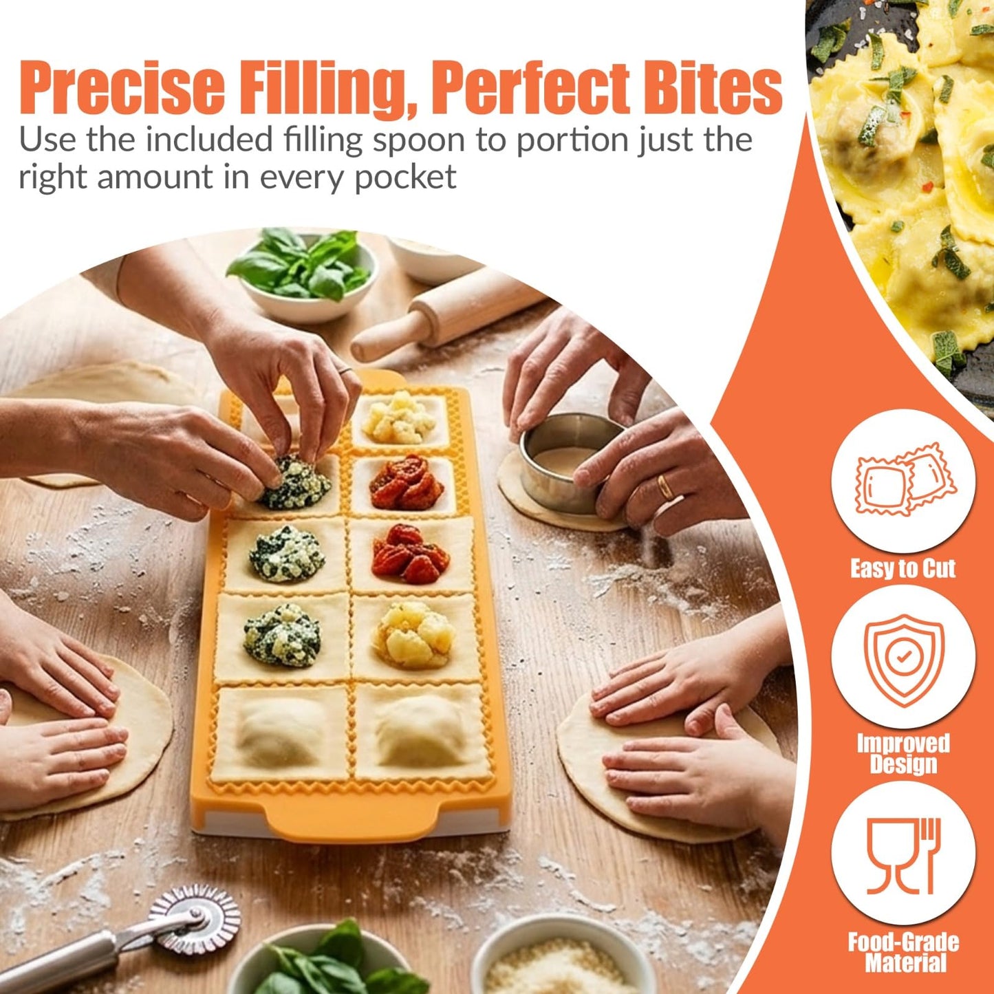 Ultimate Ravioli Maker Press & Dumpling Maker Kit - 10-Hole Ravioli Mold, Pasta Roller, Pastry Wheel & Pierogi Press - Stainless Steel Empanada Maker Machine & Pasta Making Tools for Kitchen (Square)