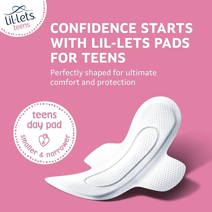Lil-Lets Teens Day Pads with Wings - 70 Count Period Pads - Thin, Super Absorbent Sanitary Napkins, Soft & Breathable, Fragrance-Free - First Periods, Light to Medium Days