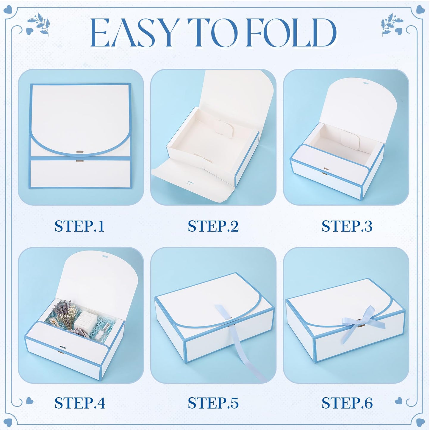 Silkfly 12 Pcs Bridesmaid Proposal Box with Ribbon, 10.6 x 8 x 3.15 Inch Gift Boxes with Lids Paper Gift Boxes for Wedding Baby Shower Birthday Party Present Packaging(White,Blue)