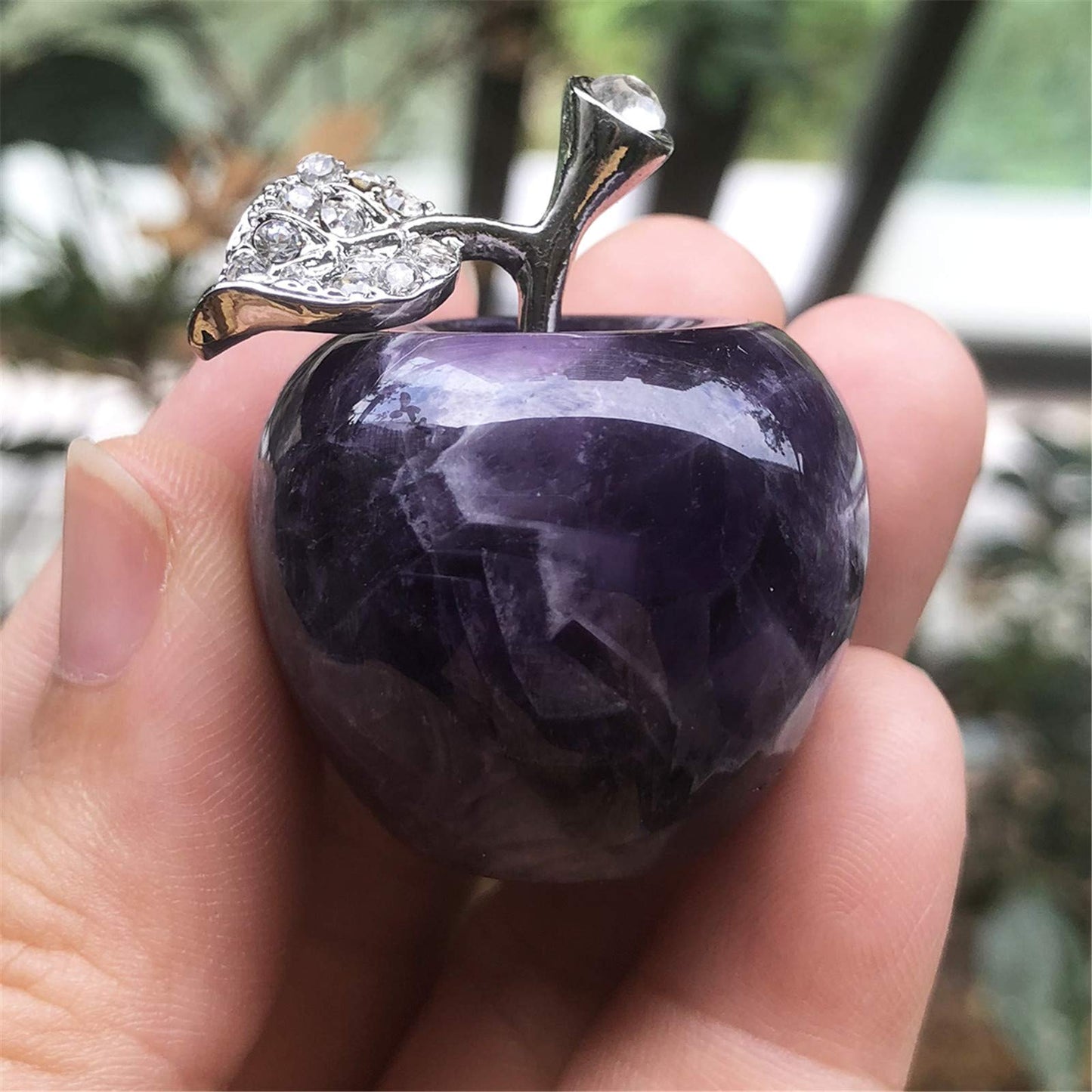 Fekuar Neyisaa Amethyst Crystal Apple Decor, Healing Crystals Pocket Stone Fruit Figurine Craft Home Decoration 30mm