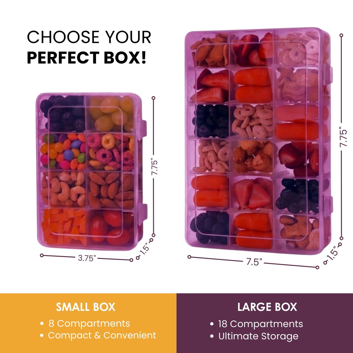 Large Kids Snack Box Containers Set of 2 -100 Labels, BPA-Free, Adjustable Compartments, Dishwasher Safe, Reusable Tray, Food Grade, Meal Prep Container, PARENT TESTED PARENT APPROVED AWARD (Purple)