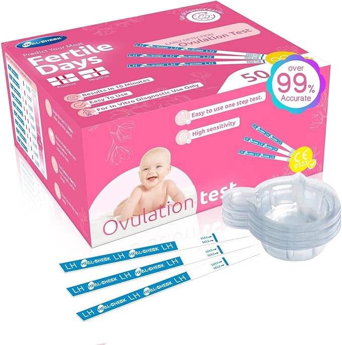 Ovulation Test Strips 50 and Pregnancy Tests 50, HEAL-CHECK Bulk Ovulation Predictor Kit for Women TTC, Over 99% Accuracy, Easy to Use at Home, Individually Wrapped, FSA HSA | 50LH+50HCG+100 Urine Cup