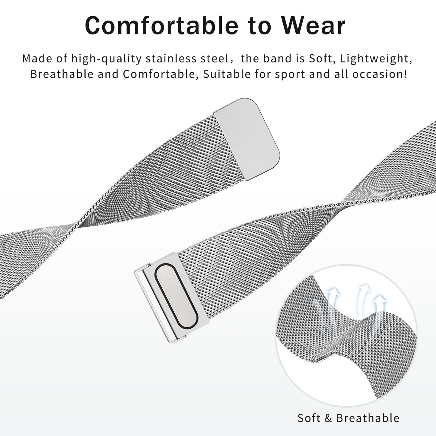 Vanjua 22mm Watch Band for Women Men, 22mm Quick Release Stainless Steel Metal Mesh Loop Adjustable Magnetic Replacement Wristbands Straps Bands