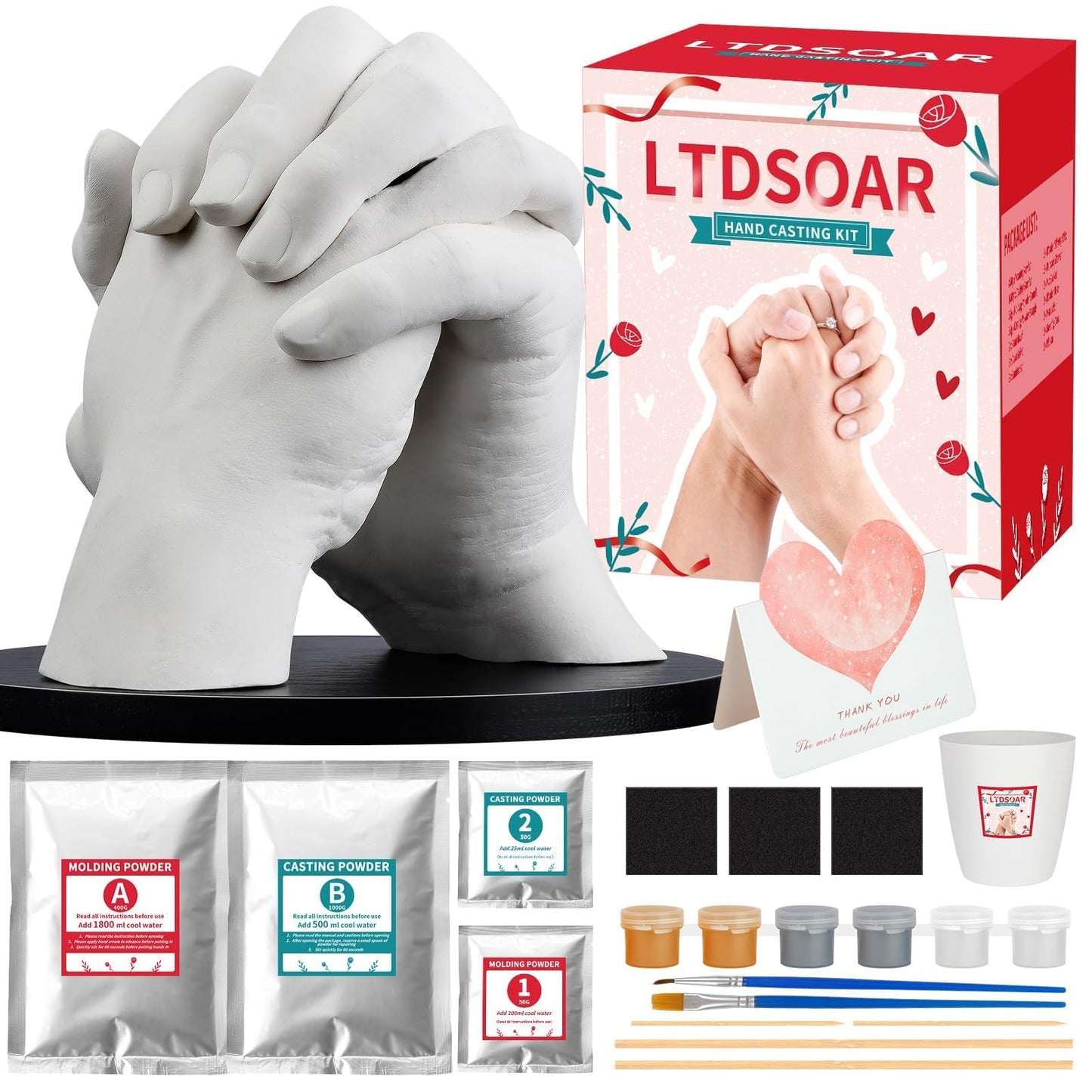 LTDSOAR Hand Casting Kit, Couples with Practice Kit, Hand Mold Kit for Women Men Engagement, Romantic Anniversary Wedding Birthday for Her or Him, Boyfriend Girlfriend Unique Bridal Shower Gift
