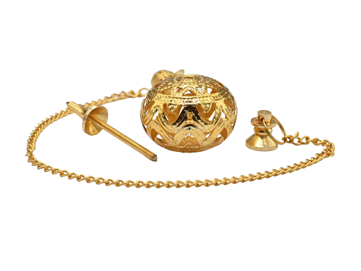 Amazing Gemstone Healing Metal Pendulums for Divination, Gold Hanuman Mace Open Chamber Steel Copper Pendulum High Energy Pendulo de Bronce Pendulos de Mesa MP50