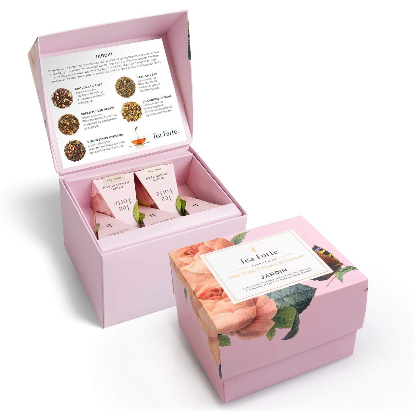 Tea Forte Gift Set with Cafe Cup, Tea Tray, Mini Presentation Box with 10 Handcrafted Pyramid Infuser Tea Bags, Gifts for Mom, Jardin Tea