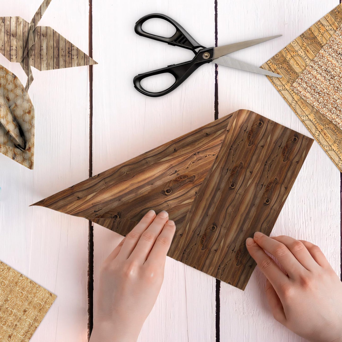Scrapbook Paper Wooden Boho Patterned Paper Pad 12×12,24 Sheets Double-Sided Bobo Floral Scrapbooking CardStock Papers Pad for Holiday Cardmaking DIY Origami Papers. (PAD2108, 12inch)