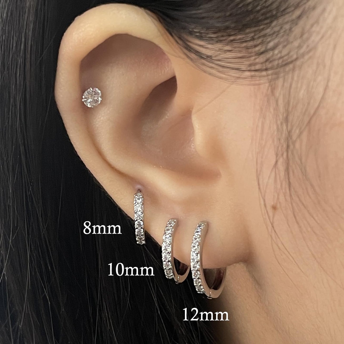 Sterling Silver Hoop Earrings Sterling Silver Stud Earrings for Women 6 Pairs Hypoallergenic Tiny Cubic Zirconia Stud Set Cartilage Hoops