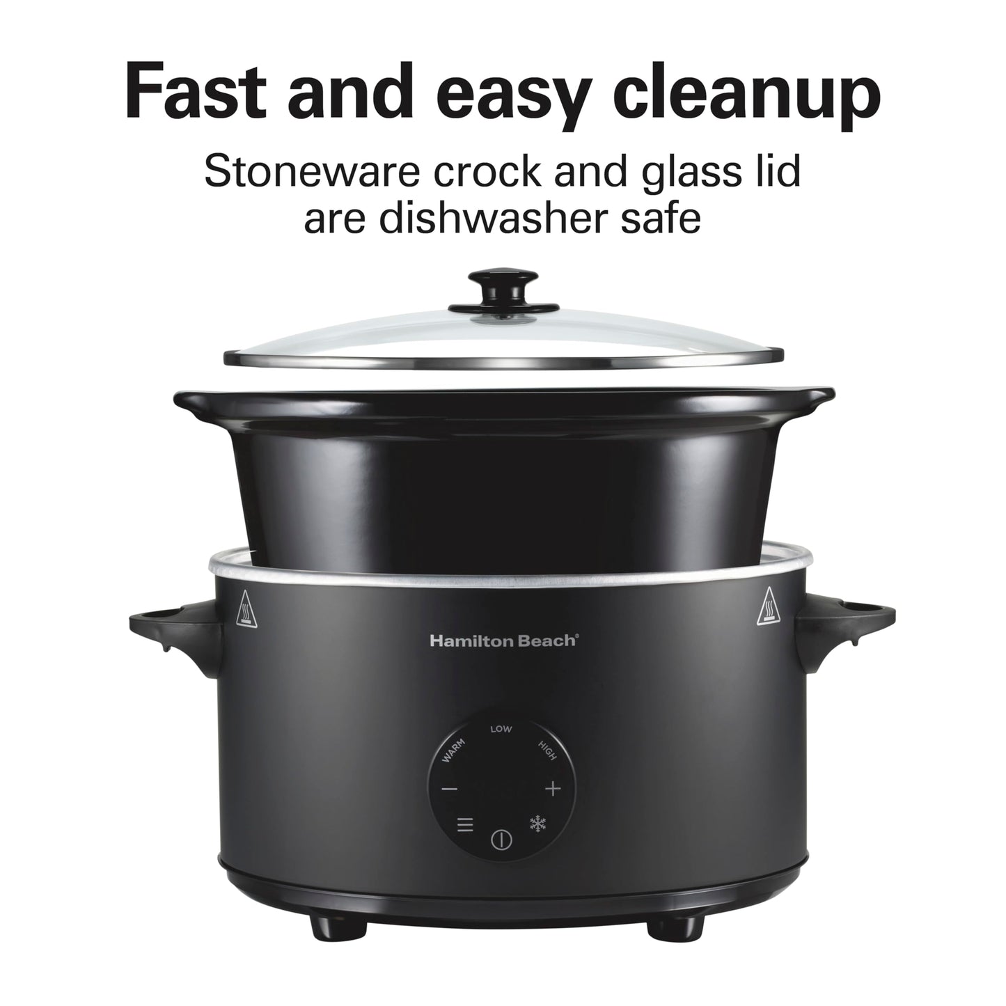 Hamilton Beach 6 Quart Set & Forget Programmable Slow Cooker with Defrost Function, Flexible Programming, Adjustable Countdown Timer, Large Dishwasher Safe Stoneware Crock and Glass Lid, Black (33765)