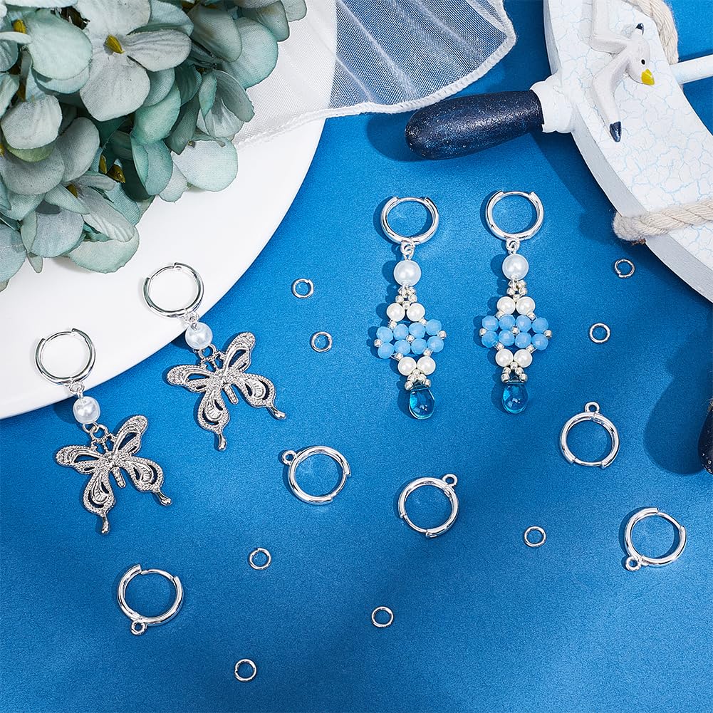 Beebeecraft 20Pcs Huggie Hoop Earring Hooks 925 Sterling Silver Plated Brass French Round Leverback Earring Findings with Open Jump Rings for Jewelry Making DIY Crafts