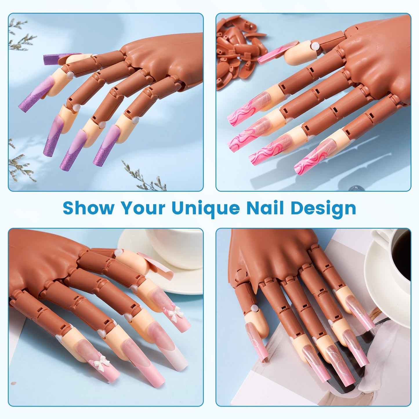 Wilfniee Magnetic Practice Hand for Acrylic Nails: Flexible Fake Nail Training Hand Practice - Manicure Hand Practice Kit for Beginners