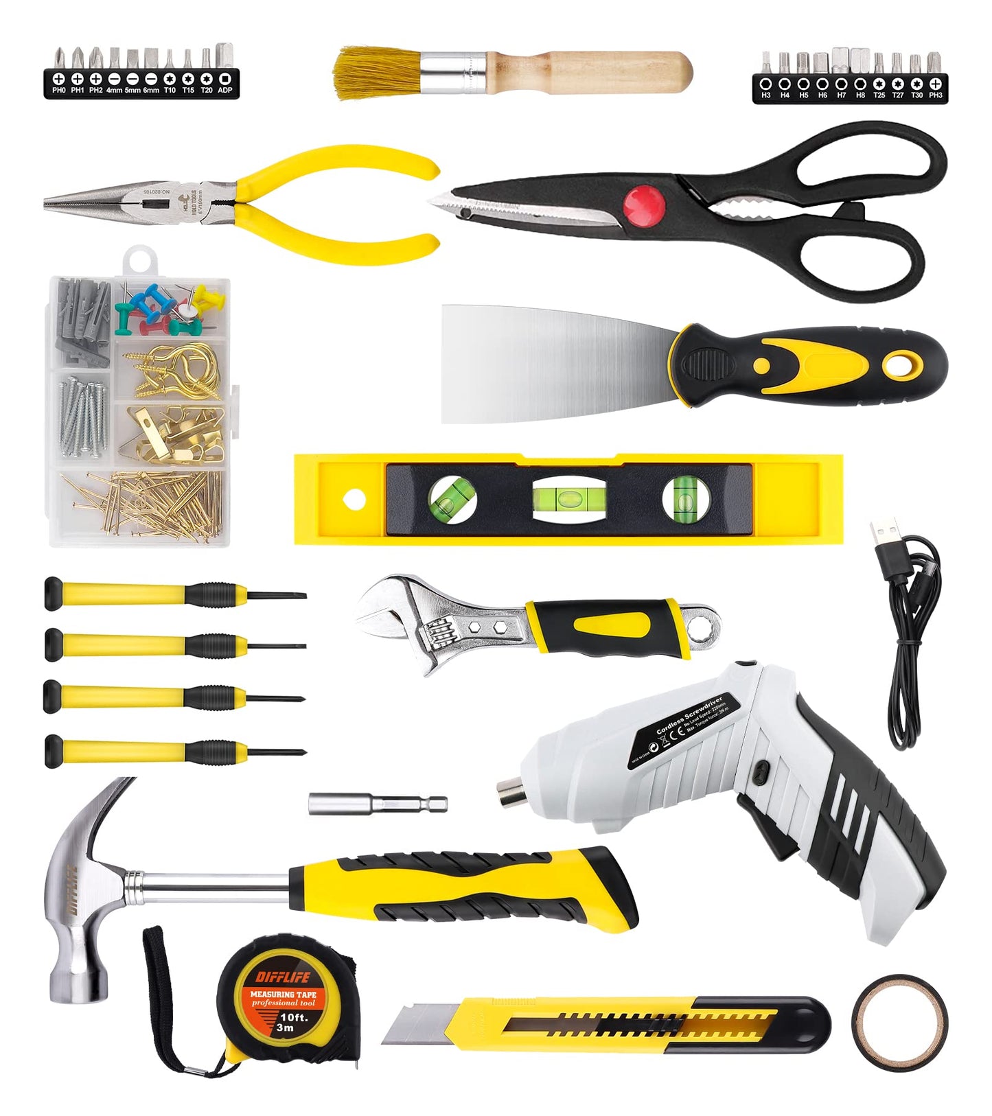 DIFFLIFE 136 Piece Tool Set,General Household Hand Tool Kit with Plastic Toolbox Storage Case-136 Piece…