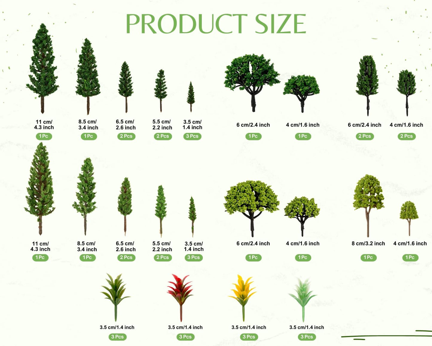 DS. DISTINCTIVE STYLE 40 Pcs Model Trees Miniature Trees 1.3-5.1 Inch Assorted Mini Trees for Crafts Complete Forest Diorama Kit Vivid Diorama Trees Fake Plants Landscape Set for DIY Craft