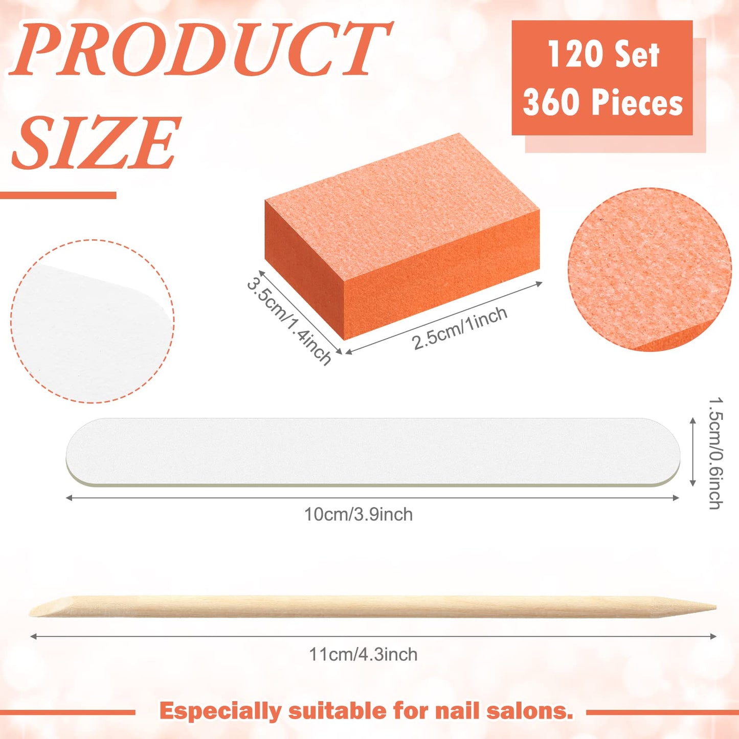 Leelosp 120 Sets Disposable Manicure Kit Basics 3 Pieces Nail Kit, White Wood Nail File 180/180 Grit, Purple Mini Buffer 100/100 Grit, Individually Packed Mini Pedicure Set for Fingernails Toenails