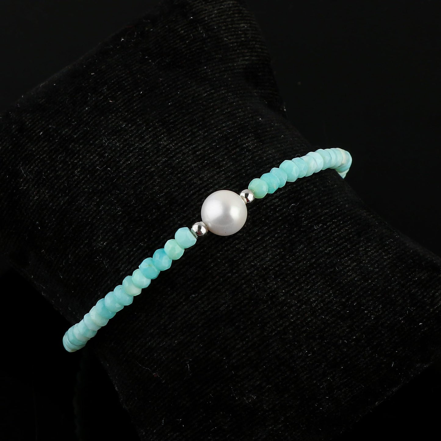 CRYSTALIS Natural Peruvian Opal Beads Adjustable Bracelet with Elegant Pearl, High Grade Gemstones, Chakra Healing Stones, Gift Giving Jewelry, 925 Sterling Silver Womens Bracelet 8 inch