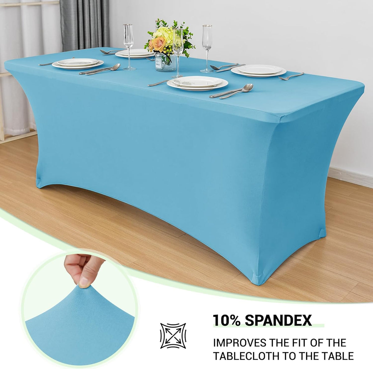 Obstal Spandex Table Cover 6ft Fitted Tablecloth Rectangular - Stretch Rectangle Folding Table Cloth for Birthday Party Wedding Banquet, Light Blue, 72L x 30W Inch