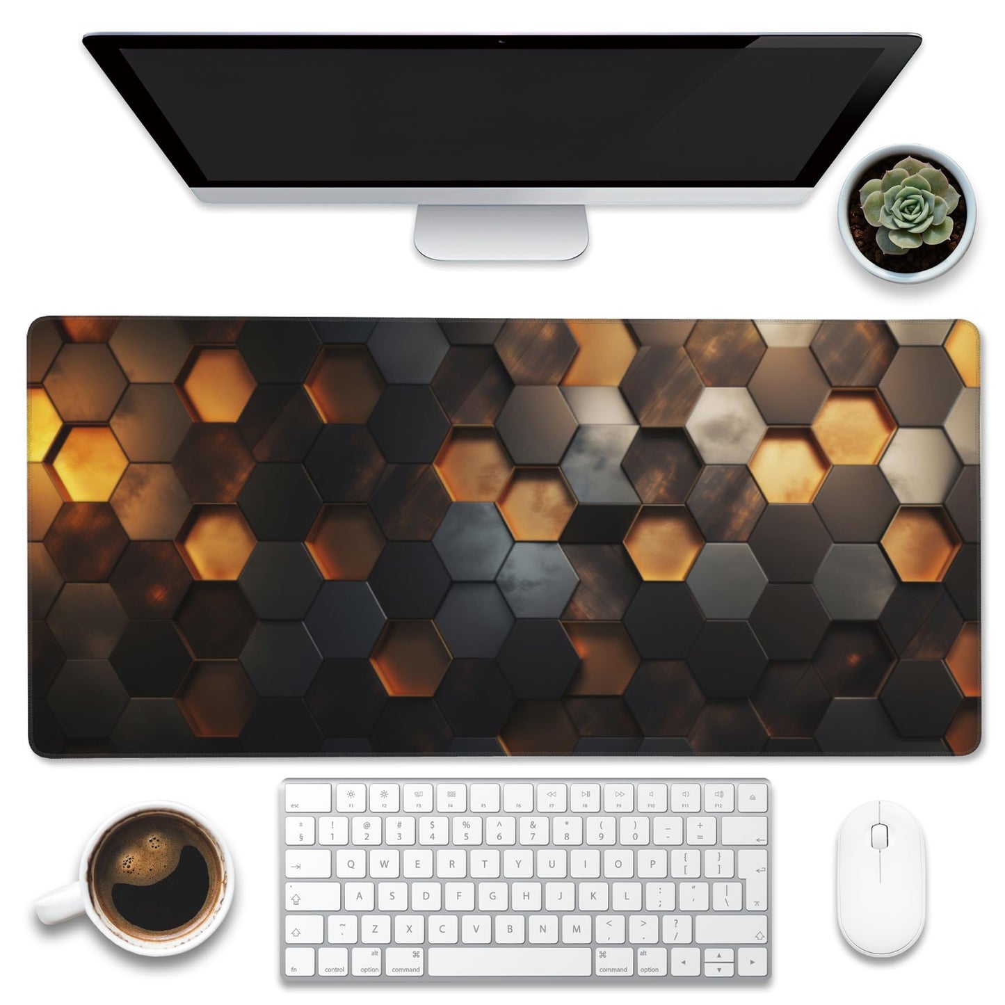 Eflxamz Desk Mat - Golden Honeycomb Technology Large Gaming Mouse Pad With Non-Slip Base and Stitched Edge, Extended Big Computer Keyboard Pad, 35.4"x15.7"
