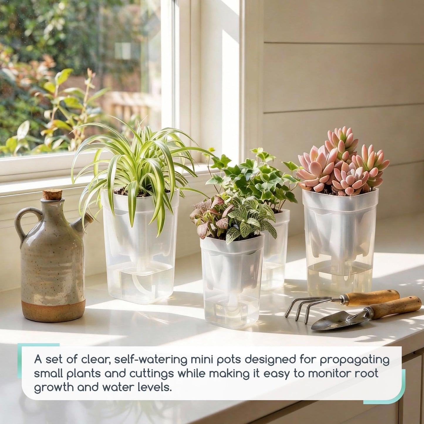 FIMXSD 12 Pack 2" Small Self-Watering Planter Pots - Mini Clear Seed Starter Pots with Visible Water Level, Plastic Nursery Pots for Succulents, Herbs, and Propagation - Includes 12 Plant Labels