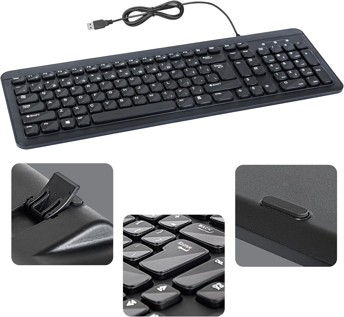 Wired USB Keyboard | Full-Sized | Ergonomic | Soft Typing | QWERTY Layout | Black