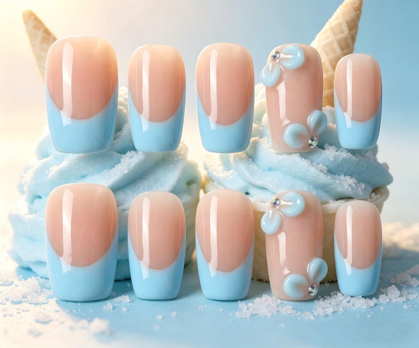Short Square Press on Nails Handmade 3D Cute Glue on Nails for Women, Luxury Homemade Press on Nail Art Design, Fake Nails with 3D Nail Charms Size M 10