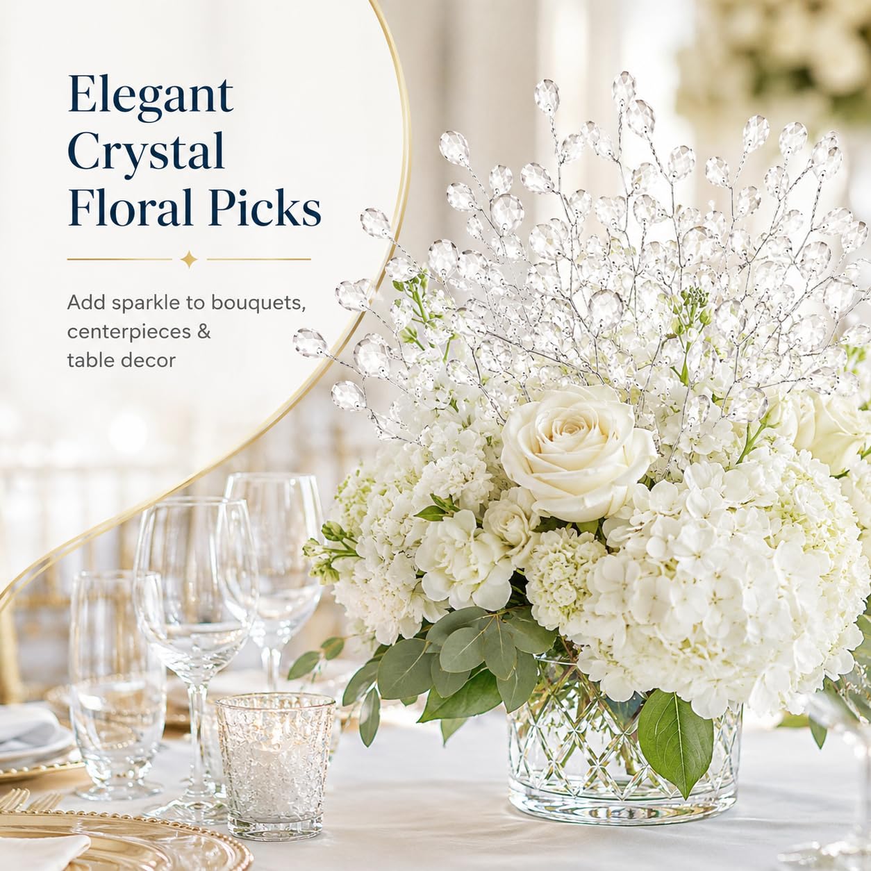 IMIKEYA 50PCS Acrylic Bead Drop Stems Crystal Floral Picks - Clear Crystal Flower Branches Bead Drop Bouquets Flower Twig Picks for Wedding Party Home Decoration Crafts