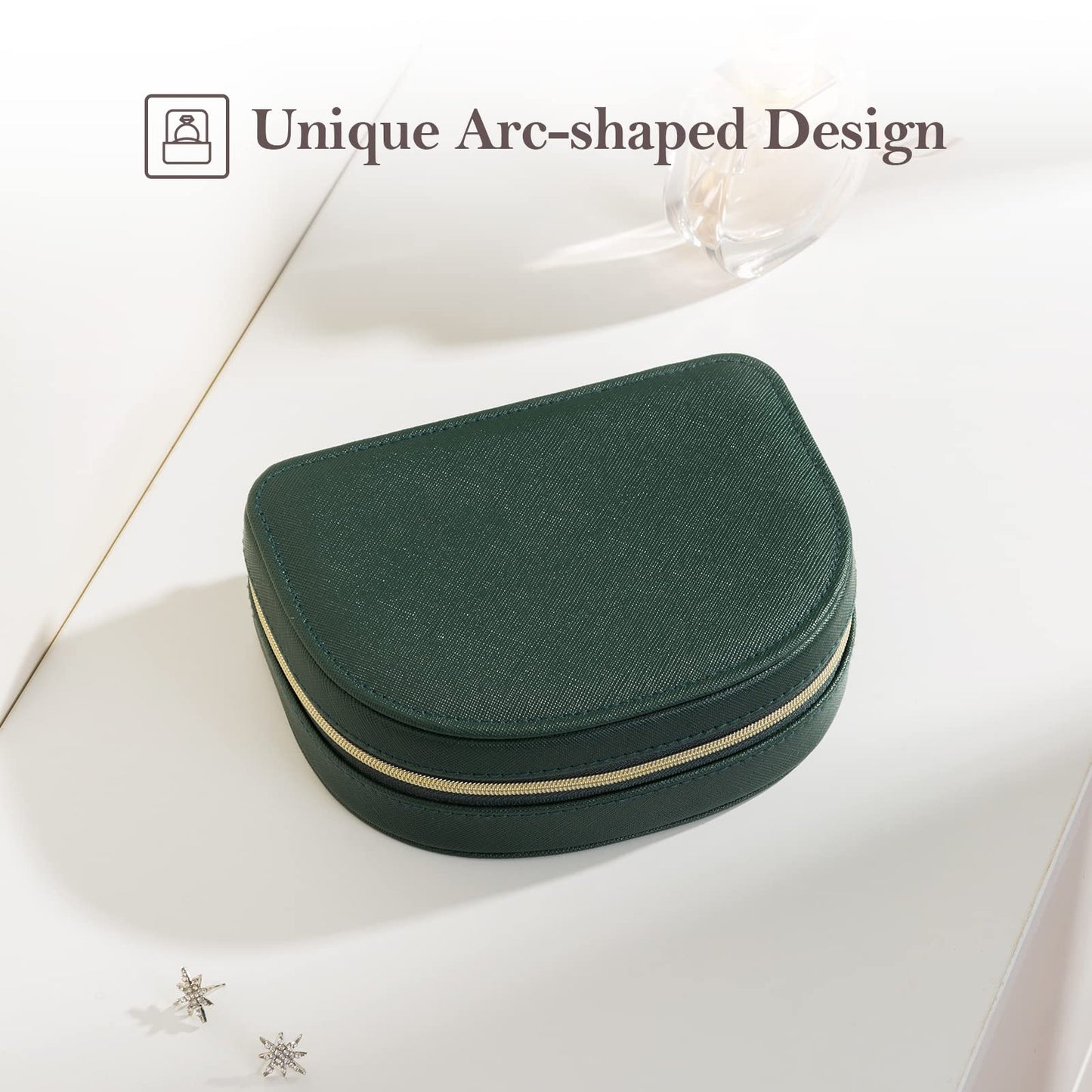 ProCase Travel Size Jewelry Box, Medium Portable Seashell-Shaped Jewelry Case, 2 Layer Jewelry Organizer in PU Leather for Women -Emerald