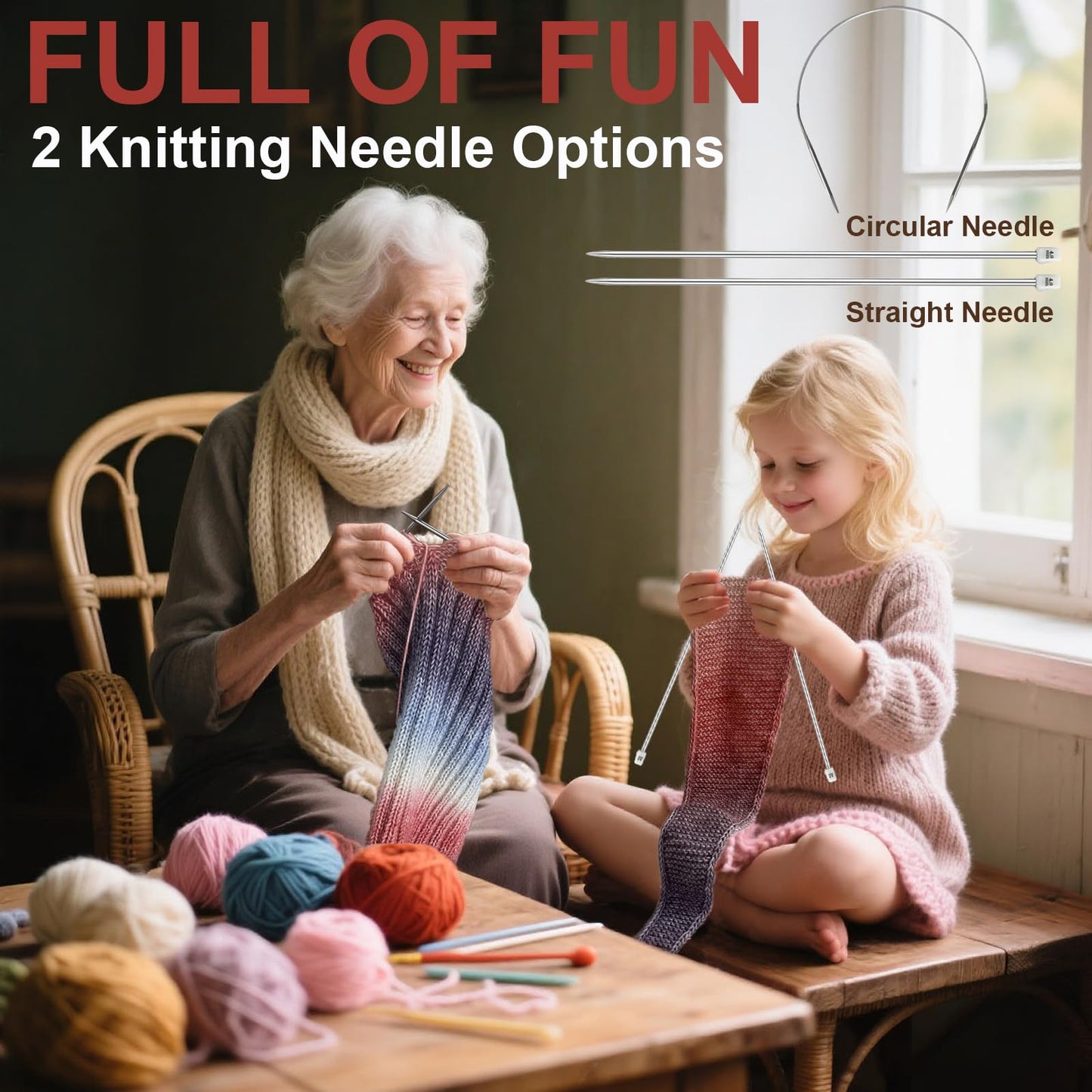 Kitcroet Knitting Kit for Beginners, Complete Beginner Knitting Kit Including Knitting Needles Set, Soft Gradiant Cake Yarn, Learn to Knit Scarf, Beanie, Mittens with Step by Step Video Tutorials