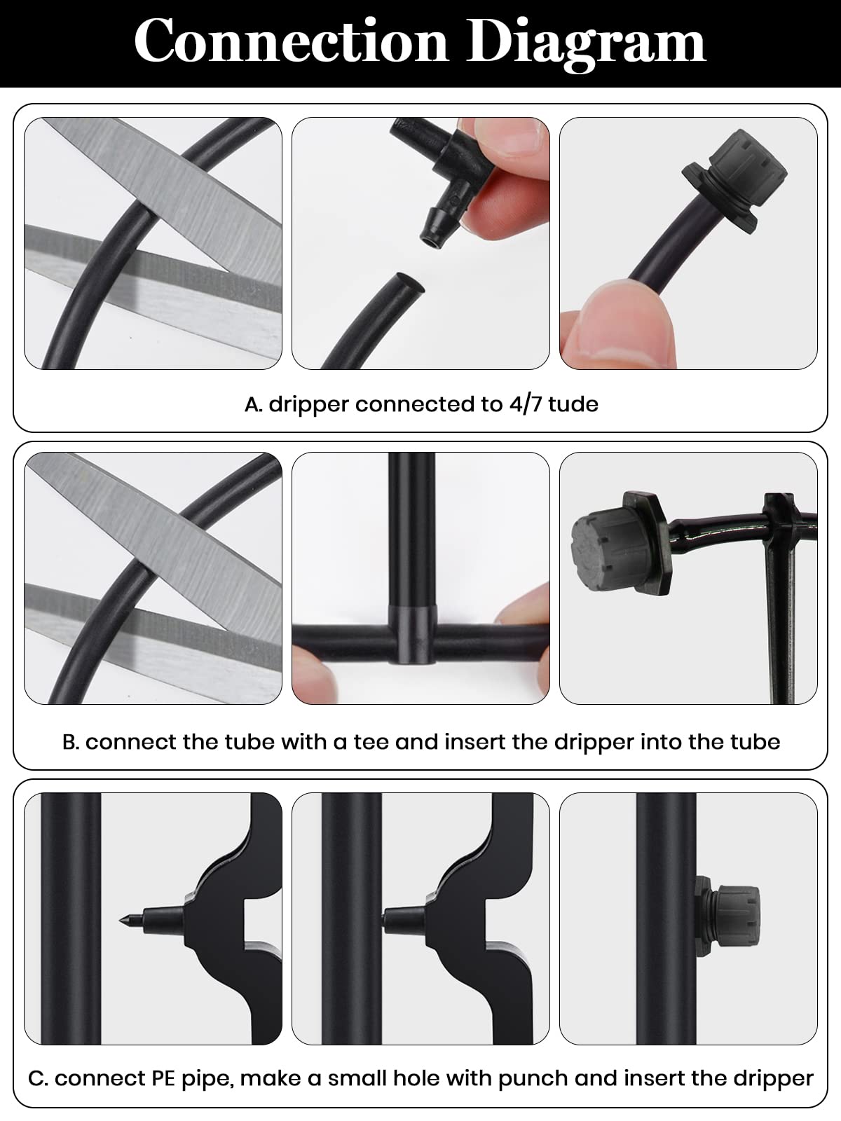 Kalolary 200PCS Drip Irrigation Emitters Drip Emitters for 1/4 Drip Irrigation Tubing Pressure Compensating Dripper Emitters System Drip Tip Constant Flow Drip System Parts for Garden Supplies (2 GPH)