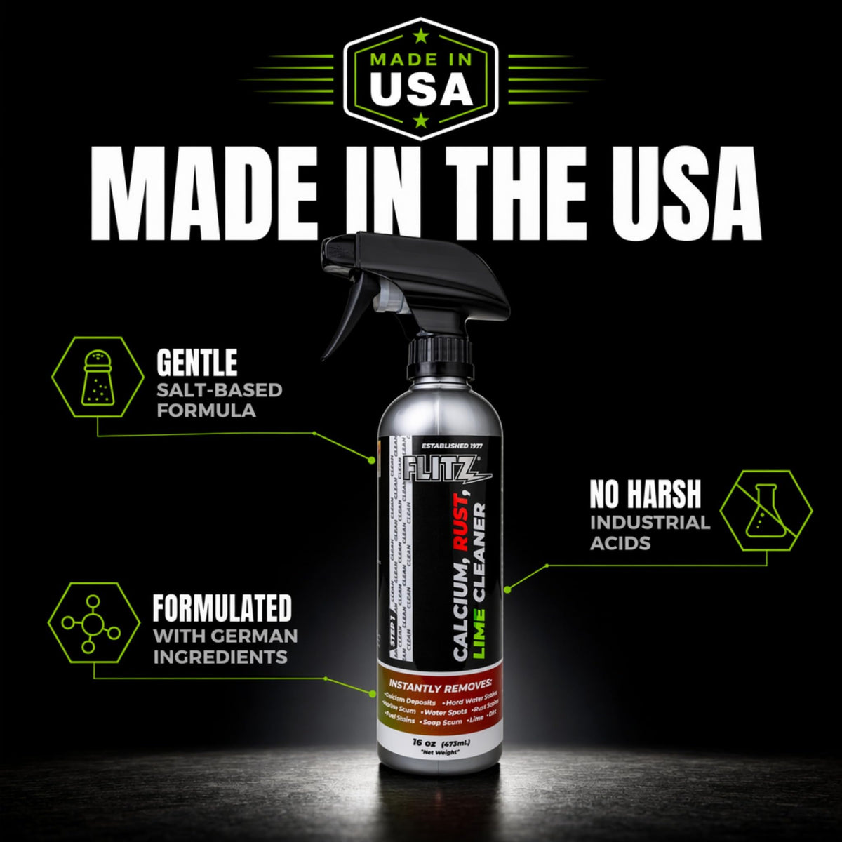 Calcium, Rust, & Lime Remover - 16oz Bottle of USA-Made Limescale Remover for Toilets, Showers, and More - Powerful Spray that Instantly Eliminates Tarnish, Grease, and Other Grime (6 Pack) (96 Fl Oz)
