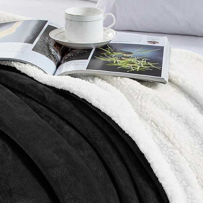 IR Imperial Rooms Sherpa Blankets Queen Size - Thick and Warm Black Blankets for Winter, Reversible Soft and Fuzzy Fluffy Queen Size Blanket for Bed, 90x90 Inches