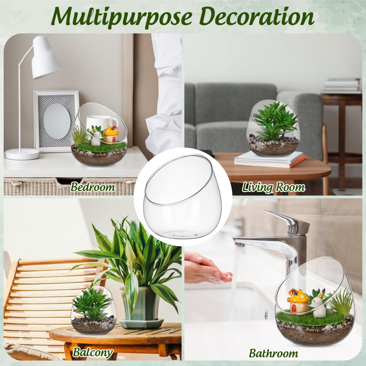 DOITOOL Clear Slant Cut Bowl Glass Vase, Glass Terrarium Candy Dish Fish Bowl Vase Fruit Jar Air Plant Holder for Succulents, Cacti, Moss, Terrariums, Flower Centerpiece, Height: 4.7", Base: 4"