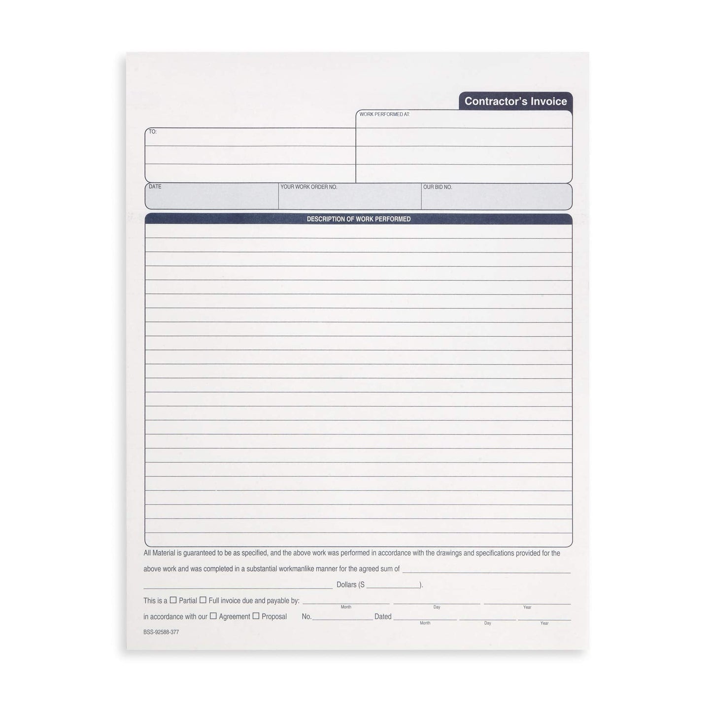 Blue Summit 50 Contractor Invoice Receipt Books, Estimate Book Contractor with Blank Invoice Sheet, 50 Full Page 3 Part Invoices, Carbonless Forms with Carbon Copies, Letter Size