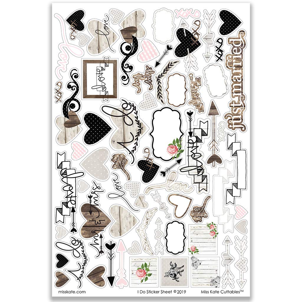 Paper & Sticker Kit - I Do - Wedding - 20 Double-Sided 12x12 Papers with 39 Designs & 1 8X12 Sticker Sheet - Scrapbooking Card Making Crafting - by Miss Kate Cuttables