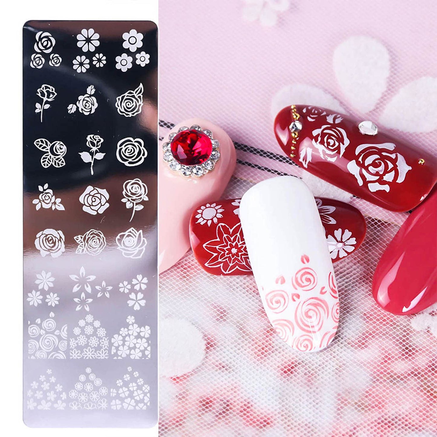 Nail Stamping Plate, DANNEASY 6 Pieces Nail Art Image Stamp Nail Template Kit With Nail Stamper, Scraper, Storage Bag (Nature Style)