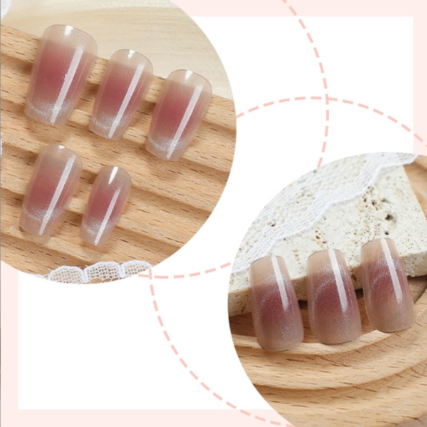 Gifiky 24Pcs French Tip Press on Nails - Short Coffin False Nails with Acrylic Galaxy Design, Gradient Nude Fake Nails for Women,Reusable Glue on Nails Full Cover Tips