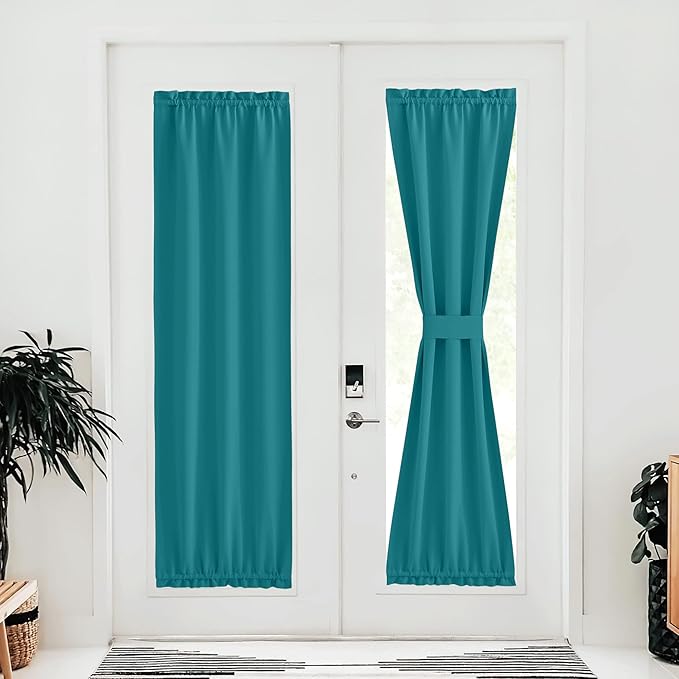 NICETOWN Blackout Curtain Panel for Front Door Kitchen Window Curtains Thermal Insulated Rod Pocket Drapes for Glass Storm Door with Tieback W25 x L80, Peacock Teal, 1 Panel