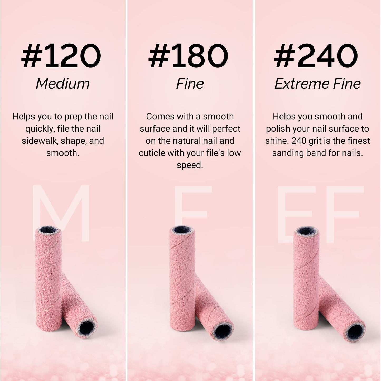 MelodySusie 50 Pcs Super Long Small Sanding Bands with Heart Shape Mini Nail Buffer Block