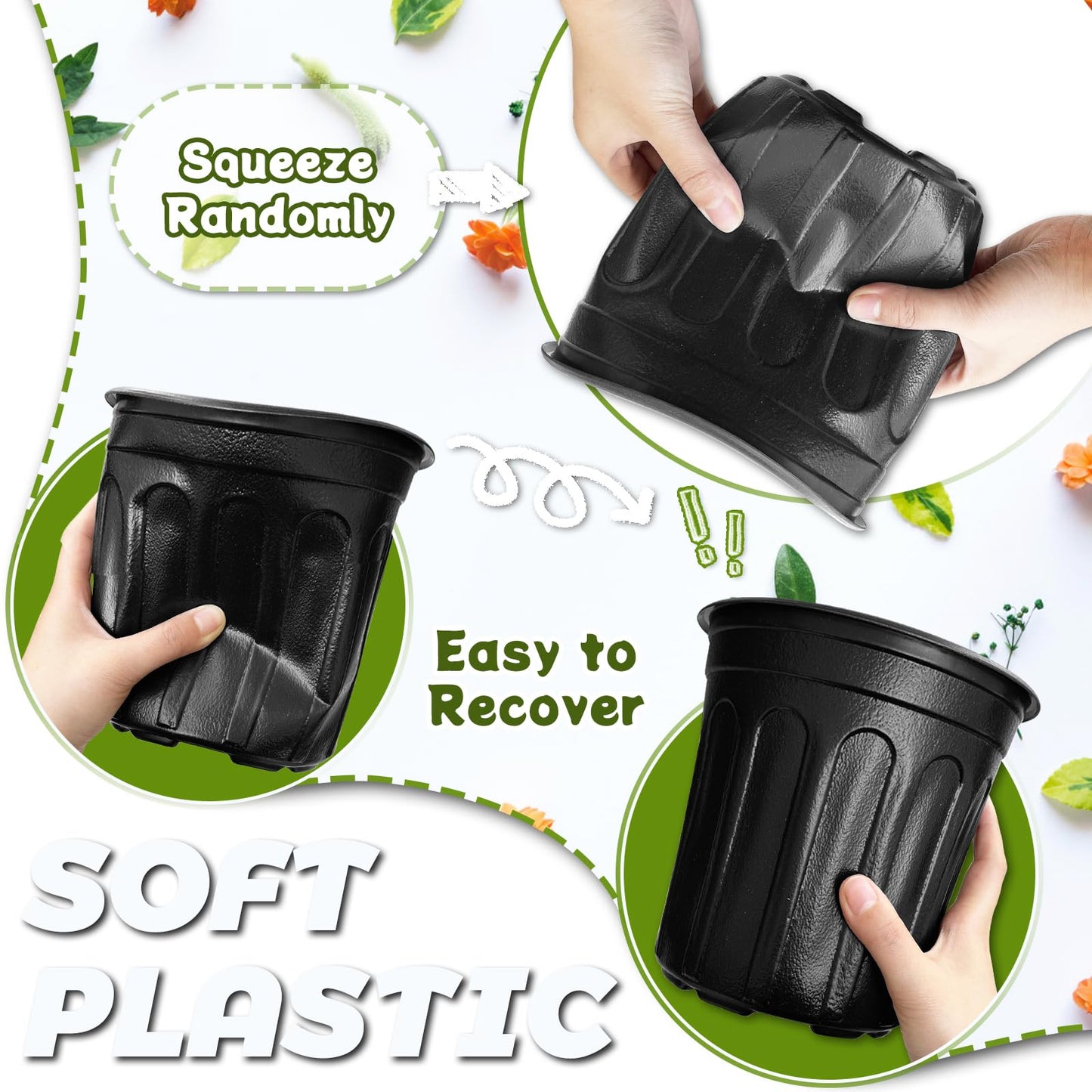 OJYUDD 60 Pack 1 Gallon Flexible Plant Nursery Pots,Thickened Soft Plastic Seed Starting Pots,Plastic Plant Container with Hole for Flower Seedling,Succulents,Cuttings,Transplanting(Black)