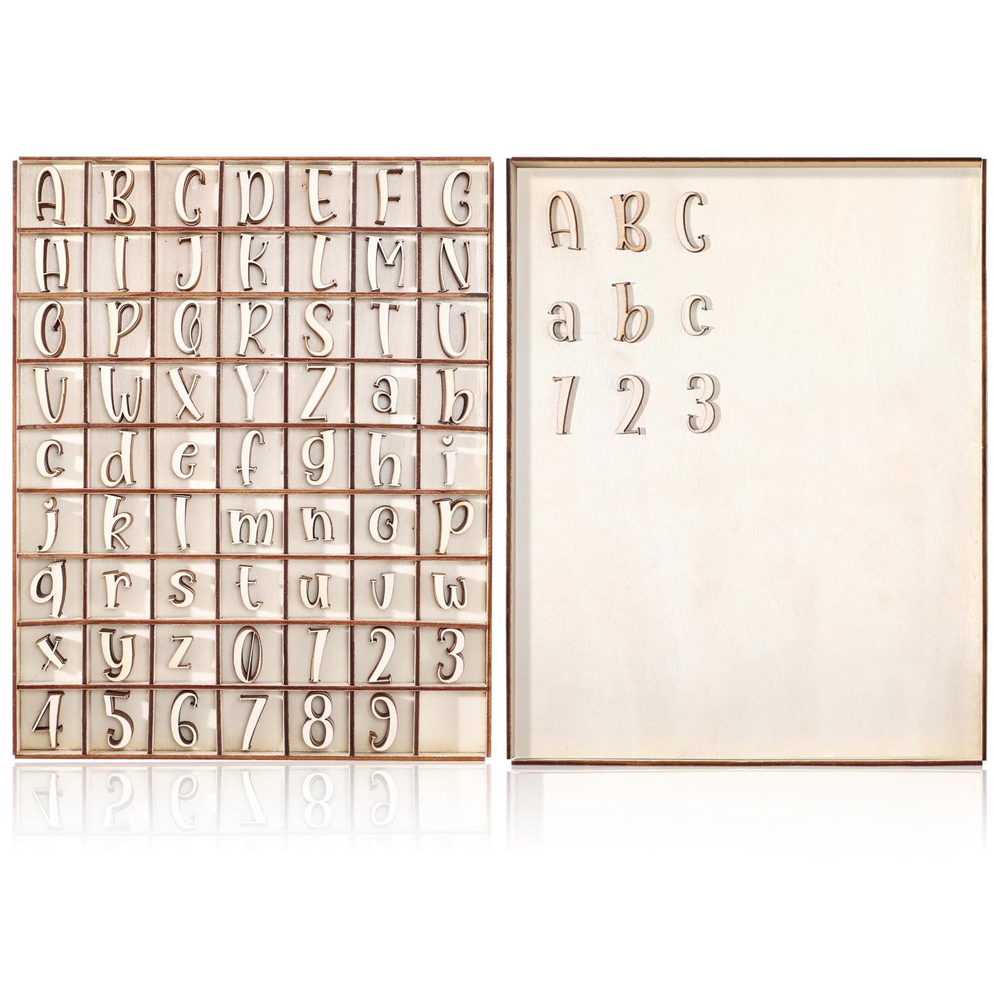 Geelin 248 Pcs 1 Inch Wood Alphabet Letters Numbers with Storage Box Blank Unfinished Wooden Letters Numbers with Rustic Storage Tray for Spelling Learning Education DIY Crafts