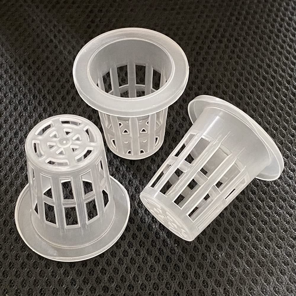 QINIZX 50 Pack 1.77" Garden Net Pots Cups, Slotted Mesh Pot Baskets Seed Growing Media Hydroponics System Supplies for Aquaponics/Orchids/Rockwool Cubes, Heavy Duty Round Wide Rim Design (White)