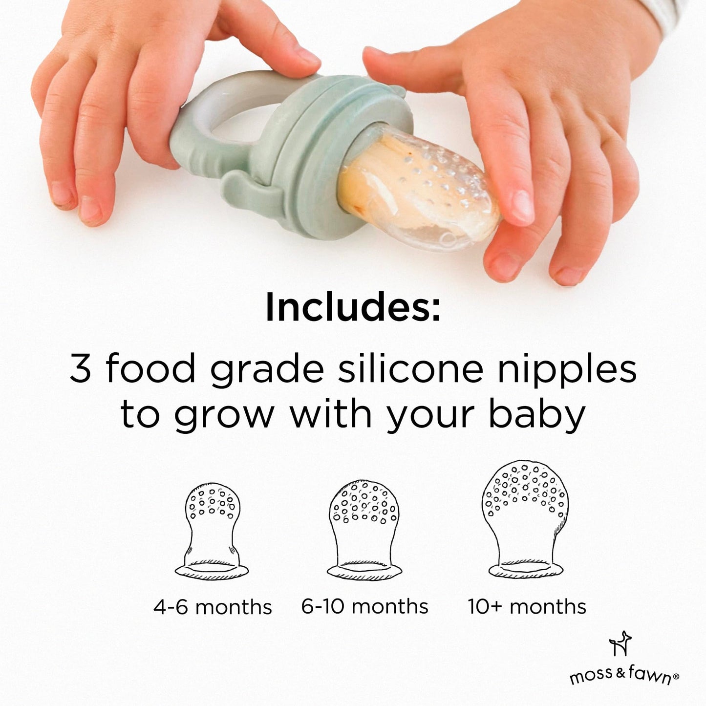 Moss and Fawn Forage Feeder - Baby Fruit Feeder, Frozen Breast Milk Popsicle Teether & Pacifier - BPA, PVC & Phthalate-Free - Fern