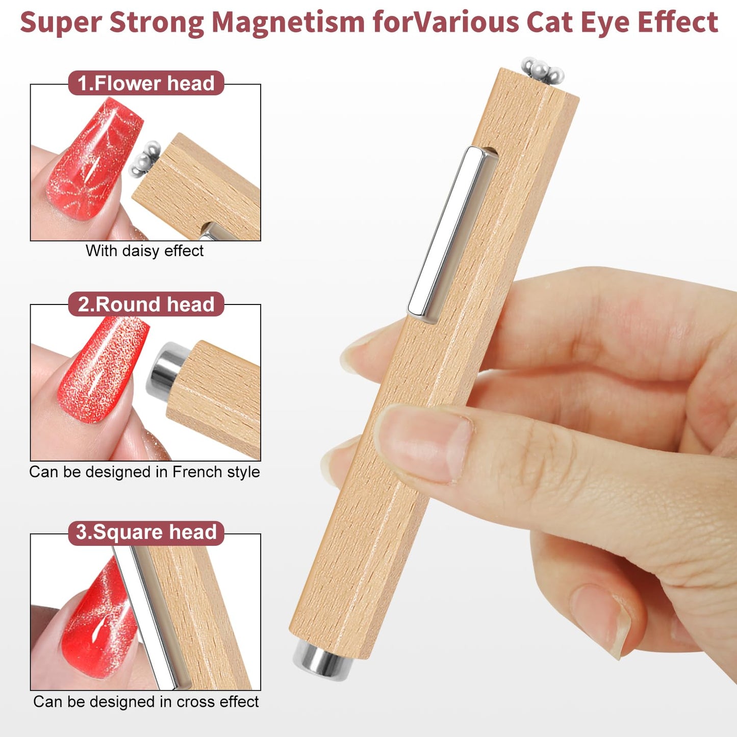 vnjaoi 9 Pieces Cat Eye Nail Magnet for Nails Magnetic Gel Polish Cat Eye Nail Polish Magnet Stick Nails Design Tools for DIY Home, Salon, Studio