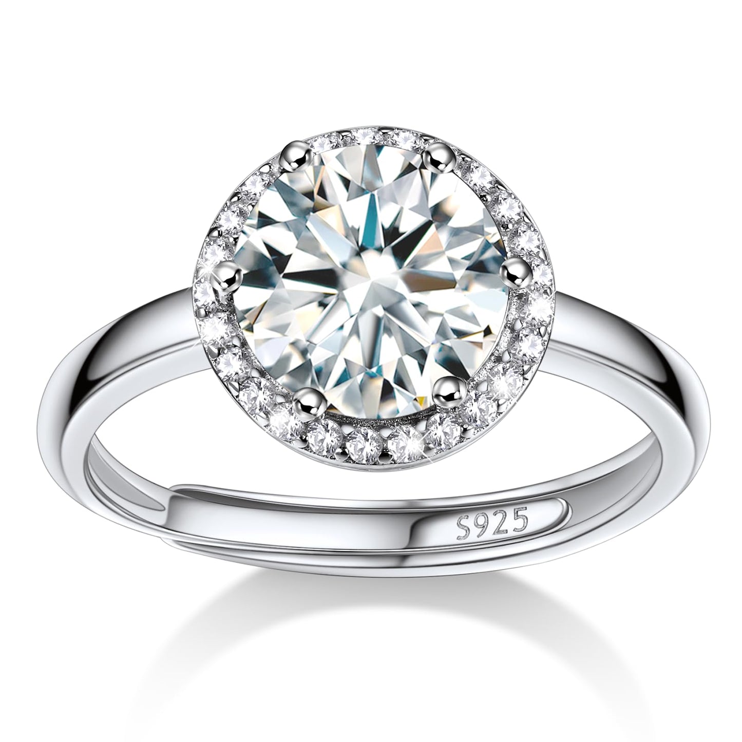 Bestyle 925 Sterling Silver Round Cut Gemstone Cubic Zirconia Rings for Women, April White Diamond Rings, Statement and Promise Ring for Engagement/Wedding/Anniversary/Valentines Day