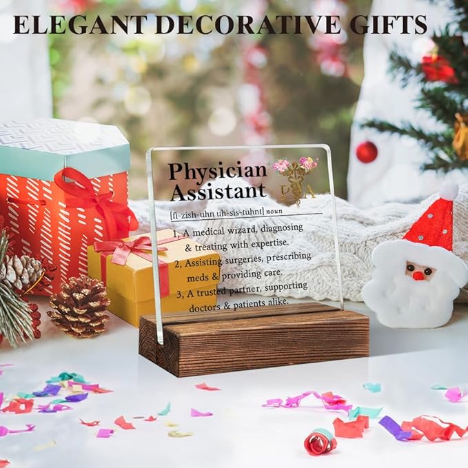 Physician Assistant Definition Acrylic Sign with Wood Stand, Physician Assistant Gifts for Women Men, Appreciation Thank You Gifts for PA Medical Physician, Future PA Week Present