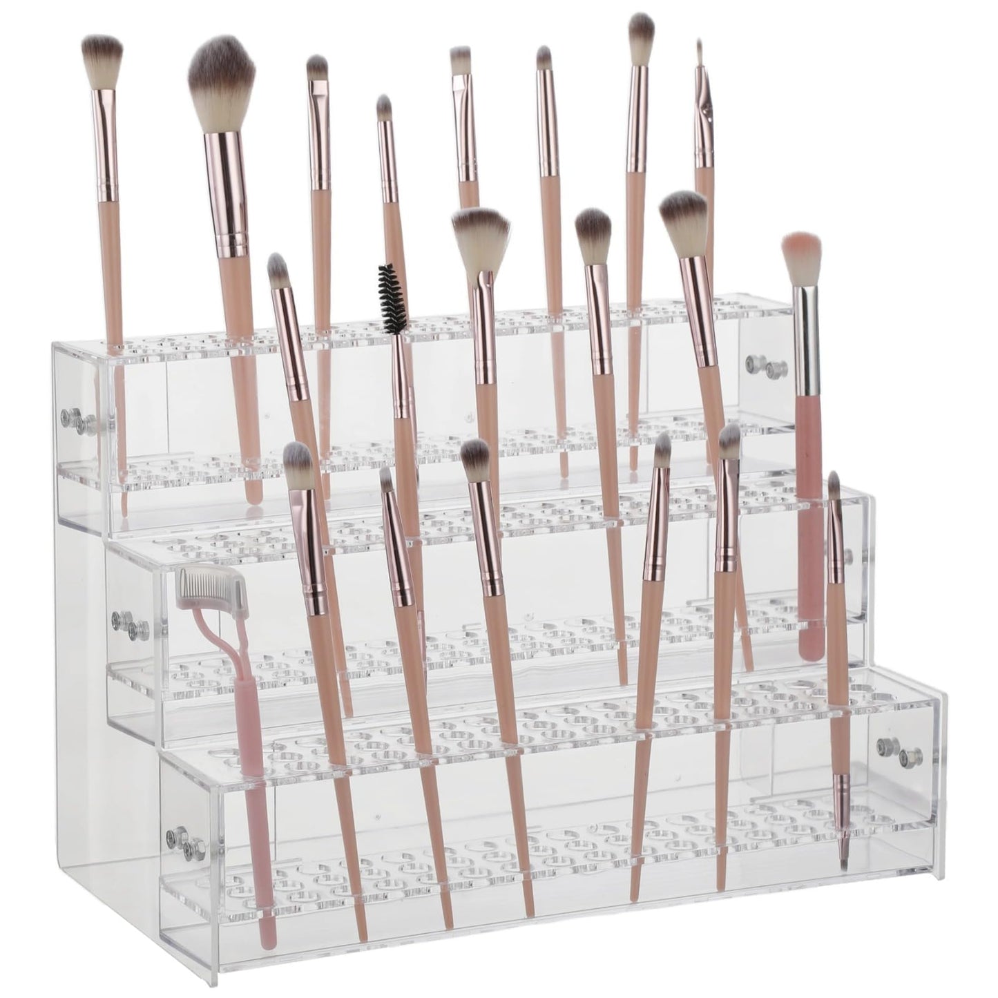 ZALIR Makeup Paint Brush Organizer Rack, 3 Layers 144 Holes Clear Acrylic Pen Display Stand, Stepped Pencil Storage Rack, Multi-Level Cosmetic Brush Holder for Vanity, Craft Show Station