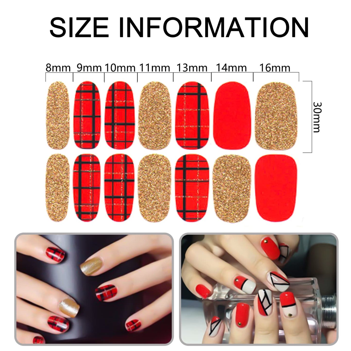 SILPECWEE 16 Sheets Red Plaid Nail Polish Strips Self Adhesive Nail Wraps Nail Polish Stickers for Women Nail Strips Real Nail Polish Manicure Kit with 1pc Nail File