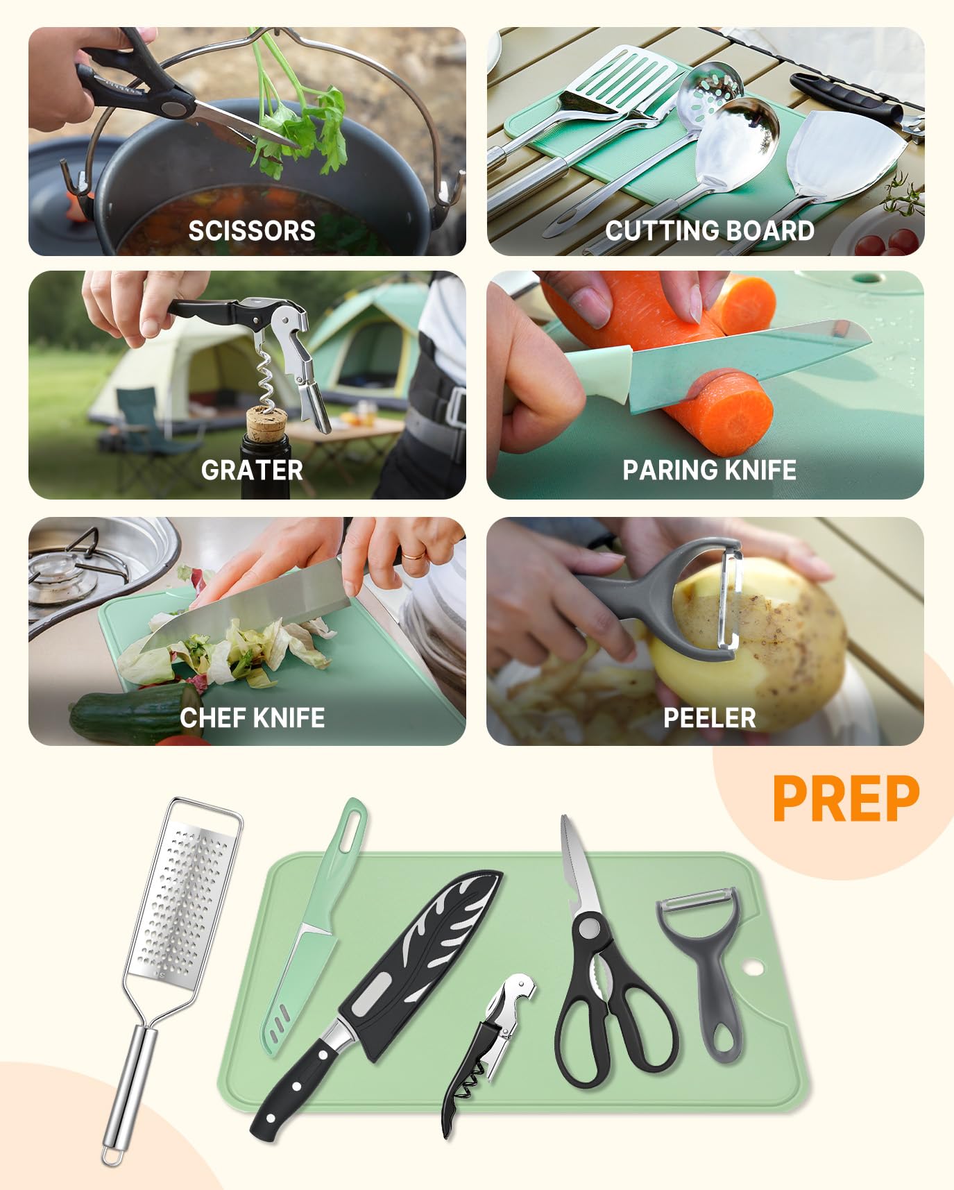 GAIALOOP Portable Camping Cooking Utensils Set 28PCS, Camp Kitchen Set with Plates and Camping Cutlery Set, RV Essentials Cooking Equipment, Outdoor BBQ Cooking Utensil Kit with Organizer Bag