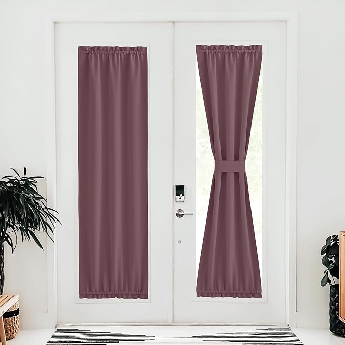 NICETOWN Door Curtains for Doorway, Farmhouse Privacy Curtains for French Patio Glass Door, Thermal Insulated Rod Pocket Sidelight Tie Up Shade, 25" W x 80" L, 1 Panel, Dry Rose
