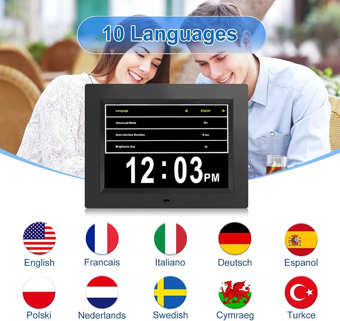 SSINI Dementia Clock Large Digital Calendar for Seniors with Date and Time - Elderly Digital Clock Large Display, 12 Custom Alarms (8 Inch)